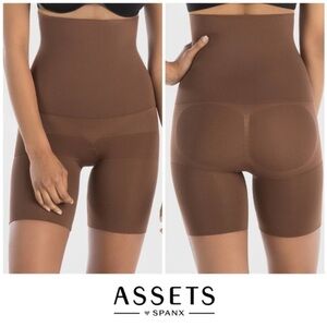 SPANX Assets Light Brown Shaper Shaping High-Waist Shorts S Tummy Shapewear NEW
